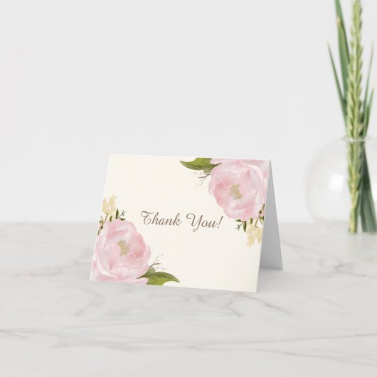 Trouwkaart met roze pioenrozen bedankkaart (Voorkant)