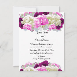 Trouwkaart met rozen en roze pioenrozen bloemen kaart
