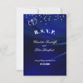 Trouwkaart met RSvP - Royal Blue Diamonds & Hearts (Voorkant)