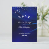 Trouwkaart met RSvP - Royal Blue Diamonds & Hearts (Staand voorkant)