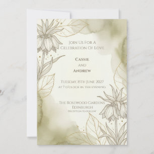 Trouwkaart met saliegroene botanische illustraties kaart