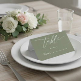Trouwkaart met saliegroene kleur en elegante schri plaatskaartje