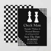 Trouwkaart met schaakstukken Sla de datum vrij aan Save The Date (Voorkant / Achterkant)
