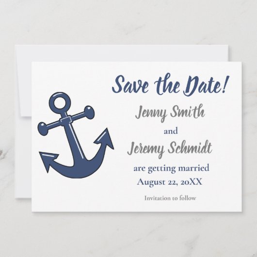 Trouwkaart met scheepsanker 'Save the Date' Save The Date (Voorkant)