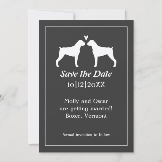 Trouwkaart met silhouetten van Boxerhonden Save The Date (Voorkant)