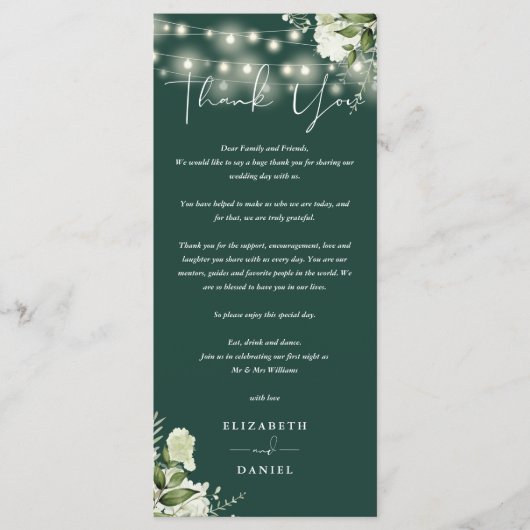 Trouwkaart met smaragdgroene begroeiing Bedankings Menu (Voorkant)