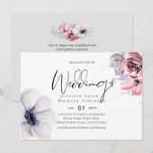 Trouwkaart met stoffig blauwe koraal moderne bruil (Voorkant / Achterkant)