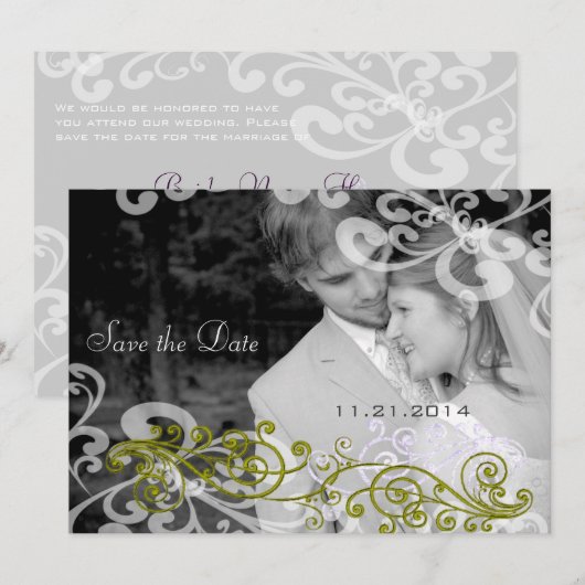 Trouwkaart met swirly foto kaart (Voorkant / Achterkant)