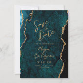 Trouwkaart met Teal Blauwe Agate Script 'Save the  Kaart (Voorkant)