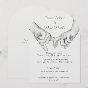 Trouwkaart met Tekening van Hand in Hand en Beloft Kaart