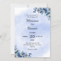 Trouwkaart met tere blauwe bloemen