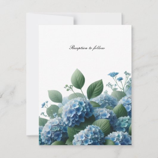 Trouwkaart met tere blauwe hortensia kaart (Achterkant)