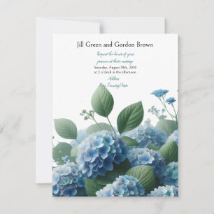 Trouwkaart met tere blauwe hortensia kaart