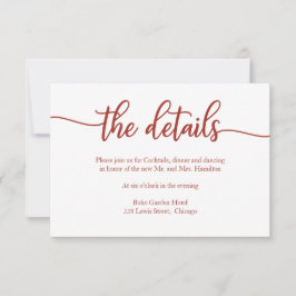 Trouwkaart met terracotta kalligrafie details en R RSVP Kaartje