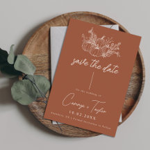 Trouwkaart met terracotta pompoen Save the Date