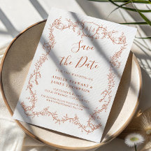 Trouwkaart met terracotta 'Rambling Rose' uitnodig