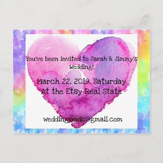 Trouwkaart met Tie-Dye Hart Aankondigingskaart (Achterkant)
