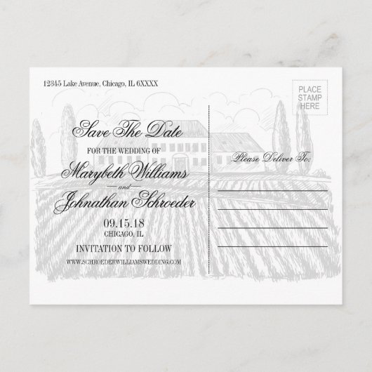 Trouwkaart met Toile & Calligraphy 'Save The Date' Uitnodiging Briefkaart (Achterkant)