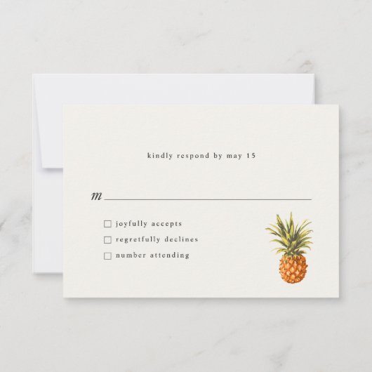 Trouwkaart met tropische bloem en QR-code RSVP Kaartje (Achterkant)