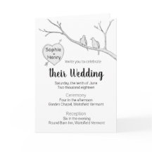 Trouwkaart met twee duiven en boomhart