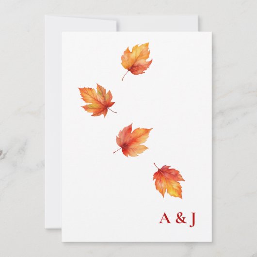 Trouwkaart met vallende herfstbladeren kaart (Achterkant)