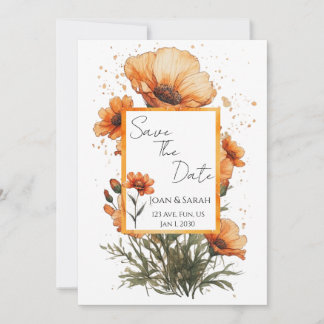 Trouwkaart met verbrande oranje bloemen kaart