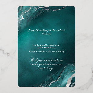 Trouwkaart met vergulde teal elegantie folie uitnodiging
