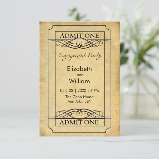 Trouwkaart met vintage bioscoopkaart kaart (Staand voorkant)