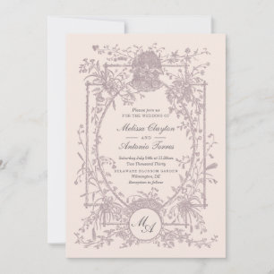 Trouwkaart met vintage bloemen en botanische lijst kaart