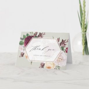 Trouwkaart met vintage bloemen en foto bedankkaart kaart