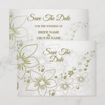 Trouwkaart met vintage bloemen en groen 'Save The