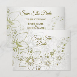 Trouwkaart met vintage bloemen en groen 'Save The  Save The Date