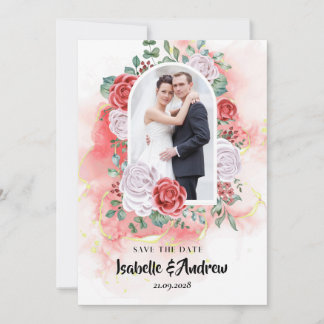 Trouwkaart met vintage bloemen save the date