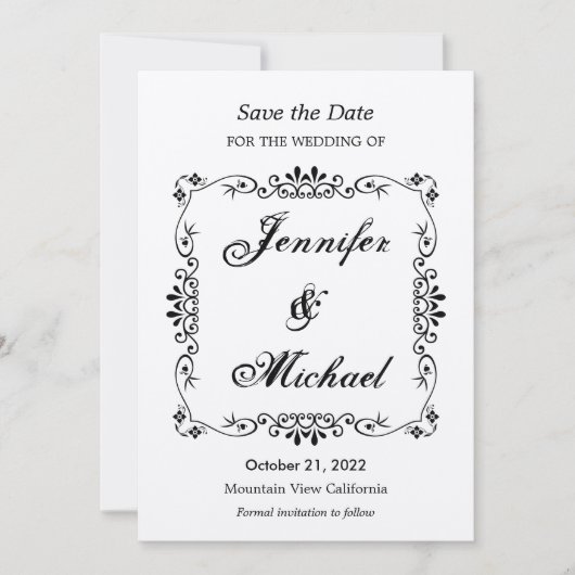 Trouwkaart met vintage bloemenpatroon en 'Save the Save The Date (Voorkant)