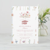 Trouwkaart met vintage bloemenrand afstuderen kaart (Staand voorkant)