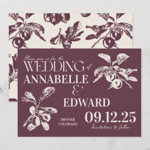 Trouwkaart met vintage botanische afbeeldingen in  kaart