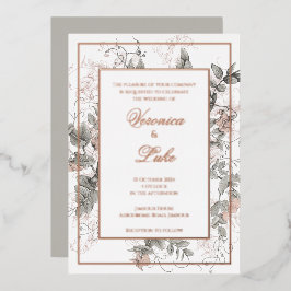 Trouwkaart met vintage botanische bloemen  folie uitnodiging