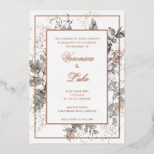 Trouwkaart met vintage botanische bloemen