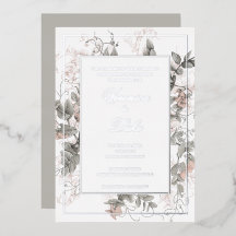 Trouwkaart met vintage botanische bloemen