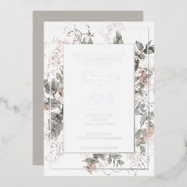 Trouwkaart met vintage botanische bloemen  folie uitnodiging