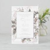 Trouwkaart met vintage botanische bloemen folie uitnodiging (Staand Voorkant)