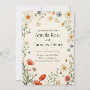 Trouwkaart met vintage botanische illustraties kaart