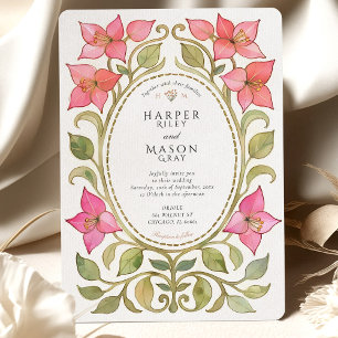 Trouwkaart met vintage Bougainvillea waterverf Kaart
