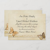 Trouwkaart met Vintage Crème Vlinder Aankondiging (Voorkant / Achterkant)