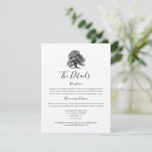 Trouwkaart met Vintage Eik - Details kaart (Staand voorkant)