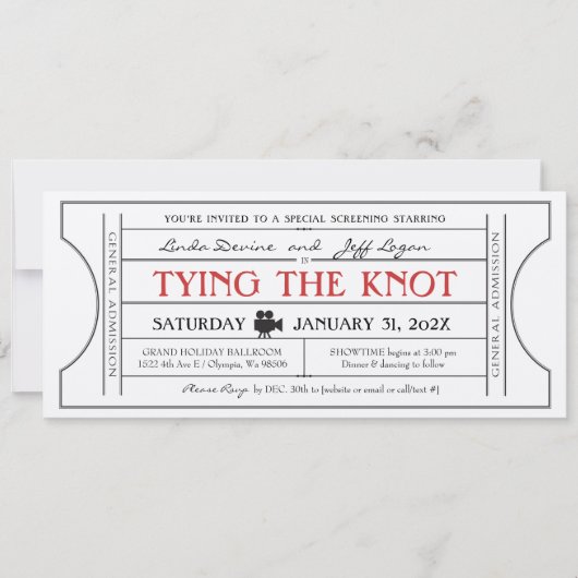 Trouwkaart met vintage filmthema kaart (Voorkant)