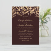 Trouwkaart met vintage goud bordeaux bloemmotief kaart (Staand voorkant)