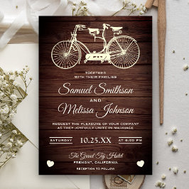 Trouwkaart met vintage landelijke tandemfiets kaart
