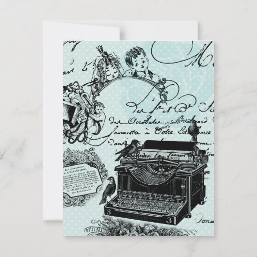 Trouwkaart met vintage liefdesbrieven ontvangstkaa kaart (Achterkant)