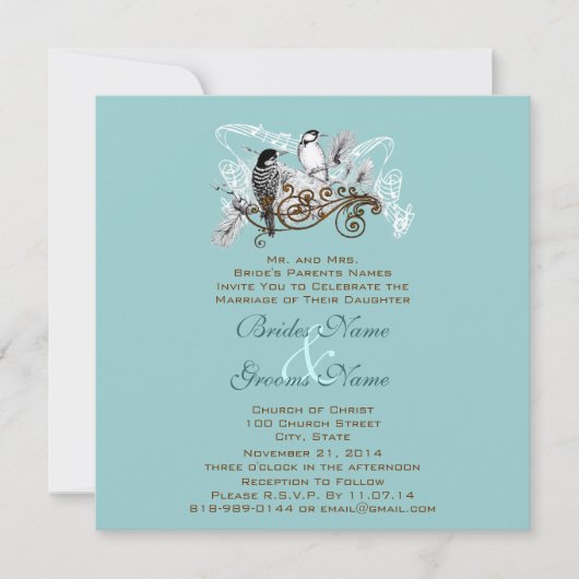 Trouwkaart met vintage liefdesvogels en witte noti kaart (Voorkant)